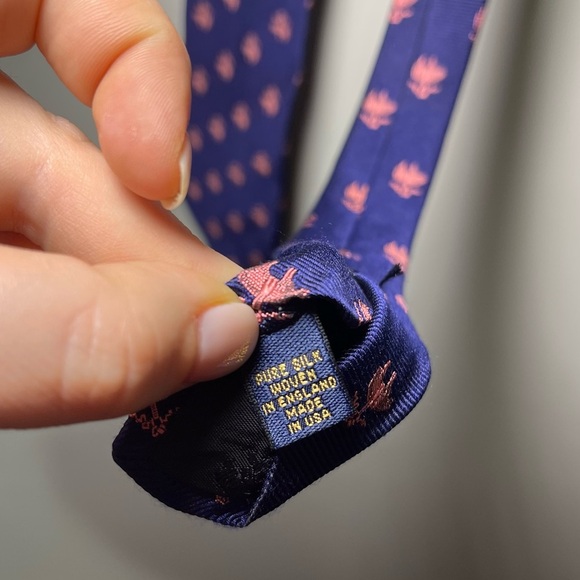 Brooks Brothers men's navy & pink 100% silk classic sheep logo career neck tie - Picture 6 of 6